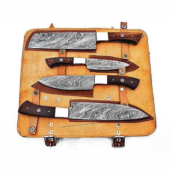 Damascus Chef Knives Set/Kitchen 4 Pieces Set